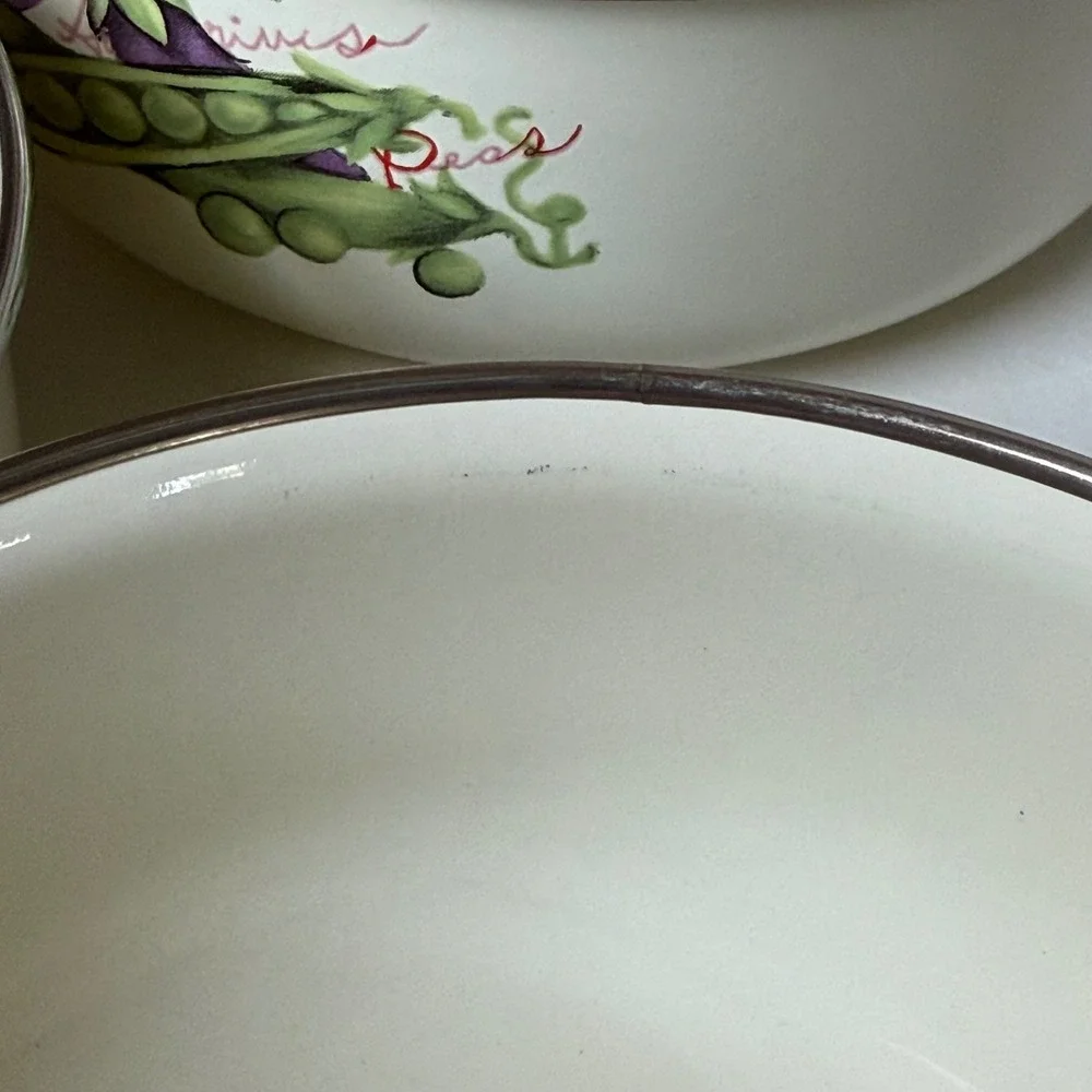 VTG Style Enamel Vegetable Nesting Bowls with Lids Set of 3 Farmhouse Kitchen
